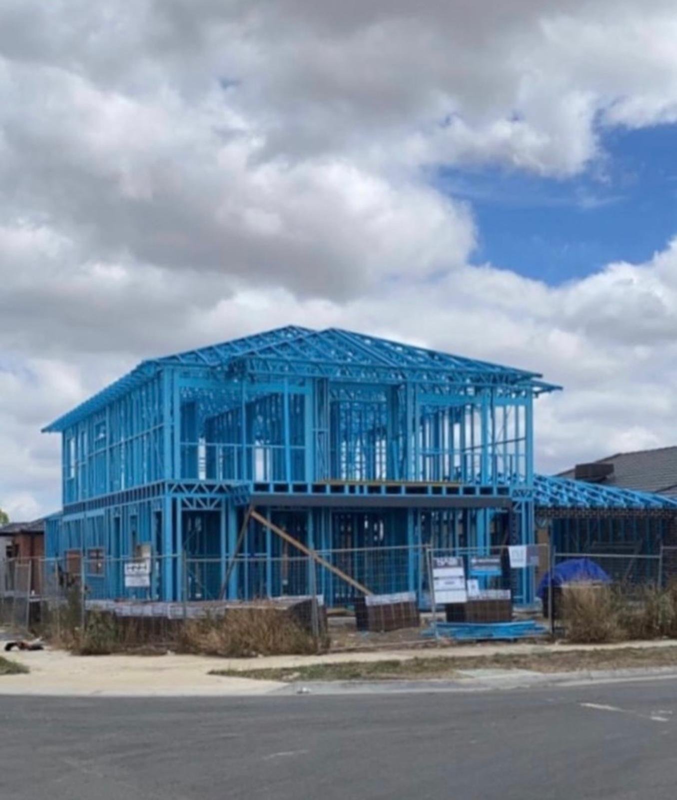 Steel frame stood up on a double-storey home in Victoria