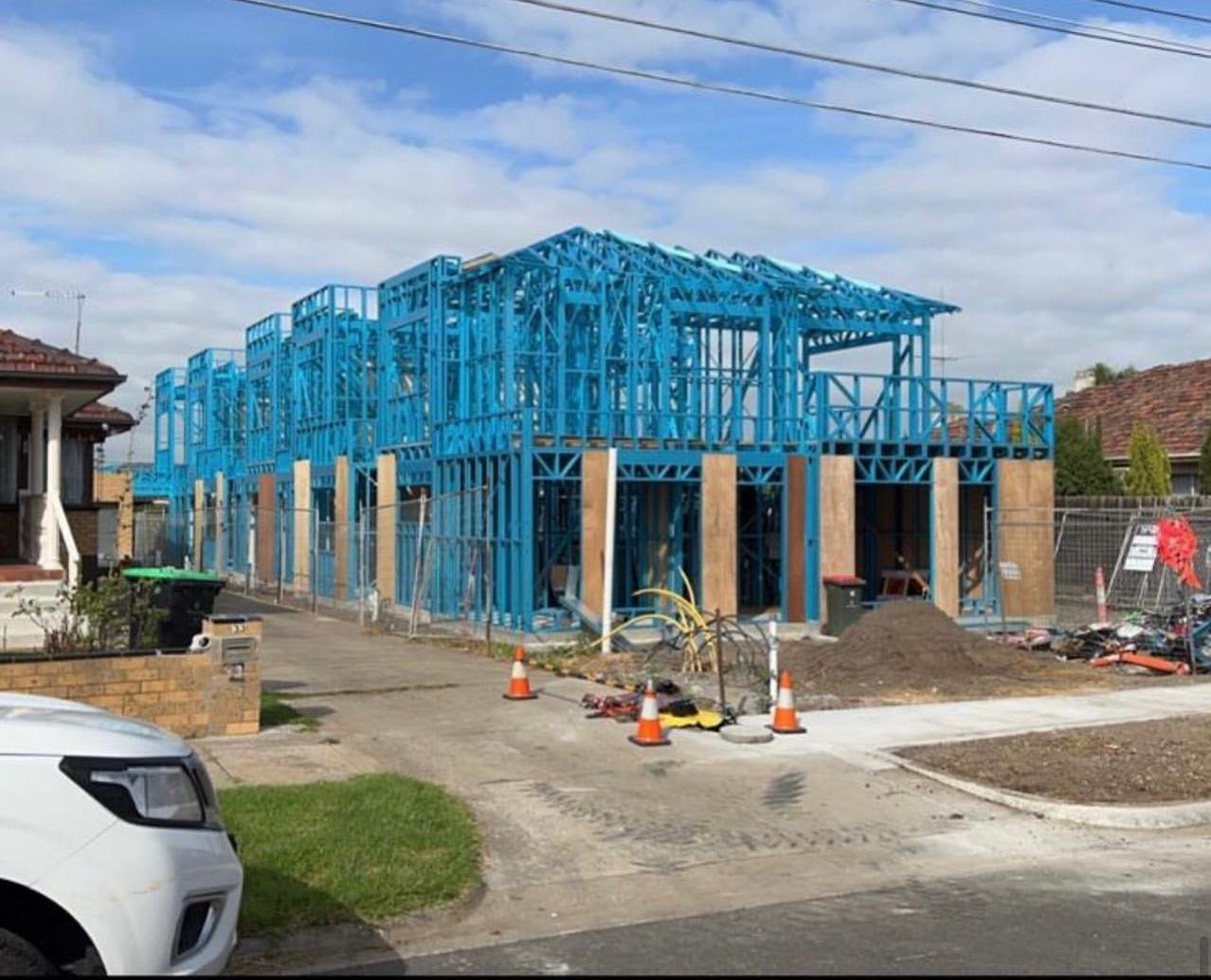 Steel frame installed on a new home in a Melbourne suburb