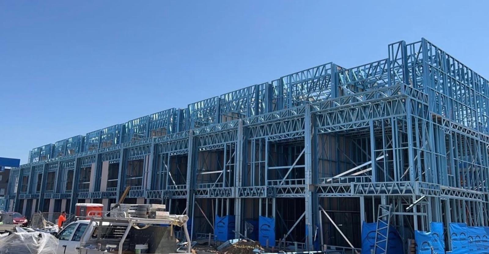 Three-storey steel frame on a townhouse development in Victoria